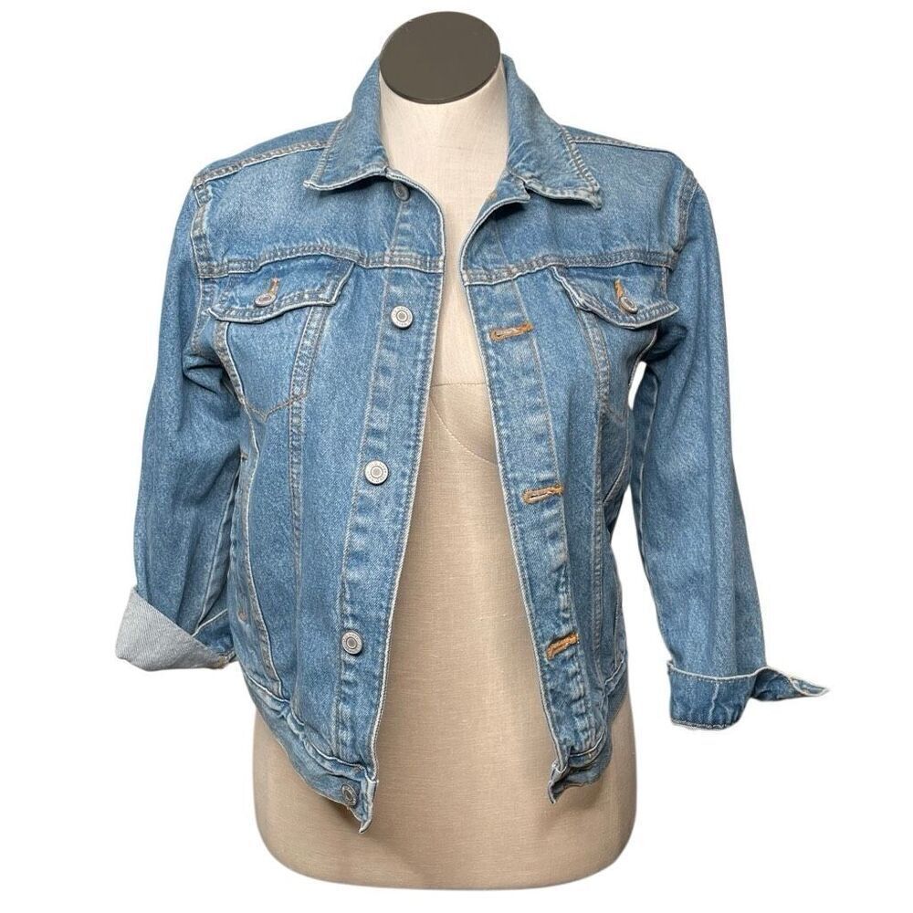 Old Navy Girls Denim Jacket 10-12 Light Wash 100% Cotton Preppy Classic